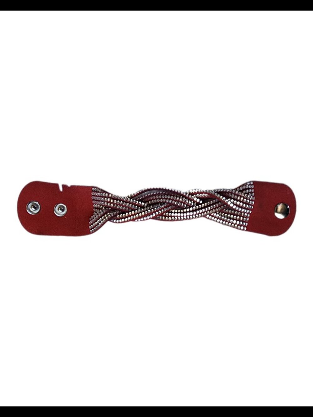 10/$10 - Boho Red Faux Leather Braided Rhinestone Snap Cuff